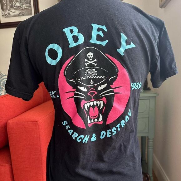 Obey Search & Destroy Battle Panther Vintage Inspired T-Shirt Size Extra Small - Picture 2 of 6
